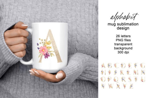 Mug Sublimation Design with Gold Letter.