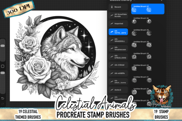 Celestial Wolf Procreate Stamp Brushes