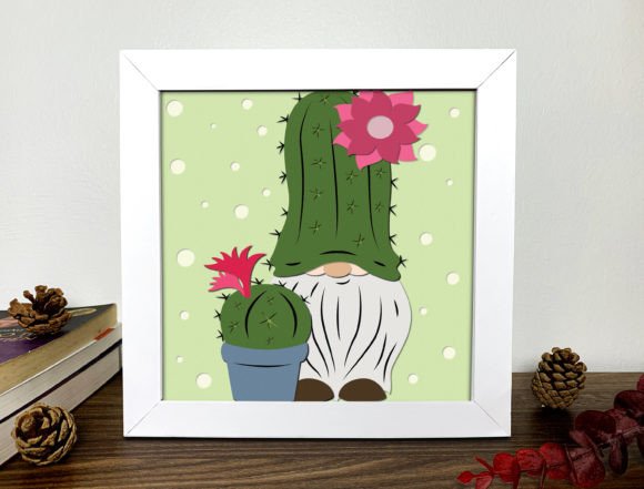 Gnome Cactus 3D Shadow Box Svg